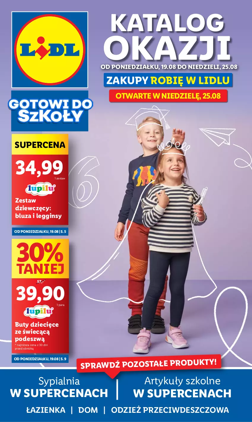 Gazetka promocyjna Lidl - GAZETKA - ważna 19.08 do 25.08.2024 - strona 1 - produkty: Bluza, Buty, Dzieci, Gin, Legginsy, Sypialnia