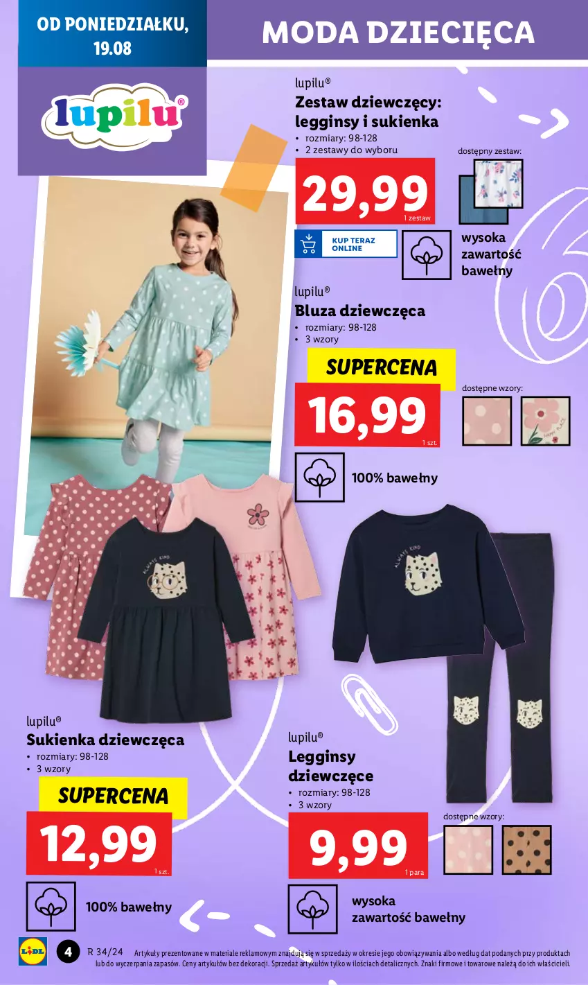 Gazetka promocyjna Lidl - GAZETKA - ważna 19.08 do 25.08.2024 - strona 4 - produkty: Bluza, Dzieci, Gin, Legginsy, Moda, Sok, Sukienka