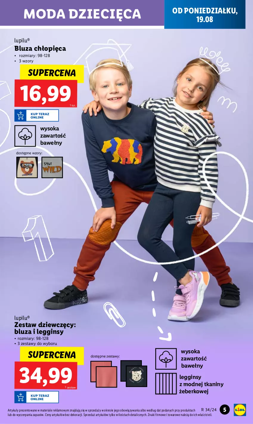 Gazetka promocyjna Lidl - GAZETKA - ważna 19.08 do 25.08.2024 - strona 5 - produkty: Bluza, Dzieci, Gin, Legginsy, Moda, Sok