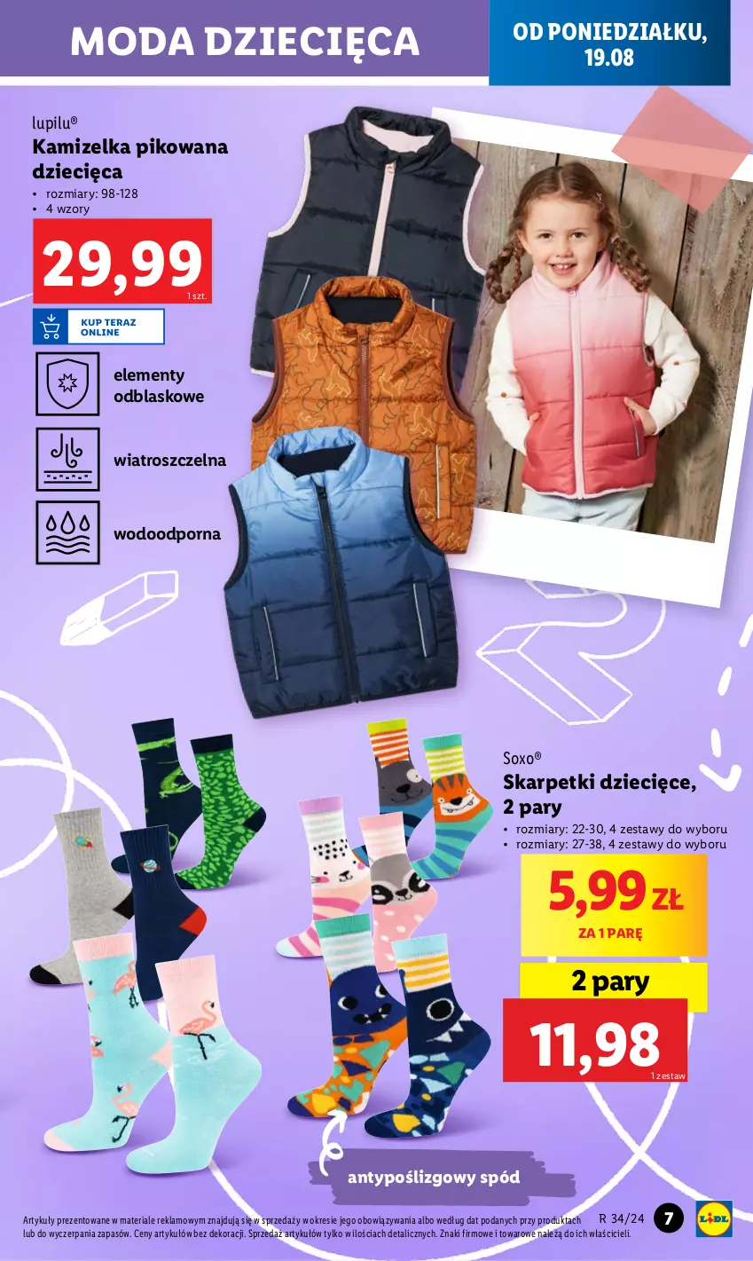 Gazetka promocyjna Lidl - GAZETKA - ważna 19.08 do 25.08.2024 - strona 7 - produkty: Dzieci, Kamizelka, Karp, Moda, Por, Skarpetki