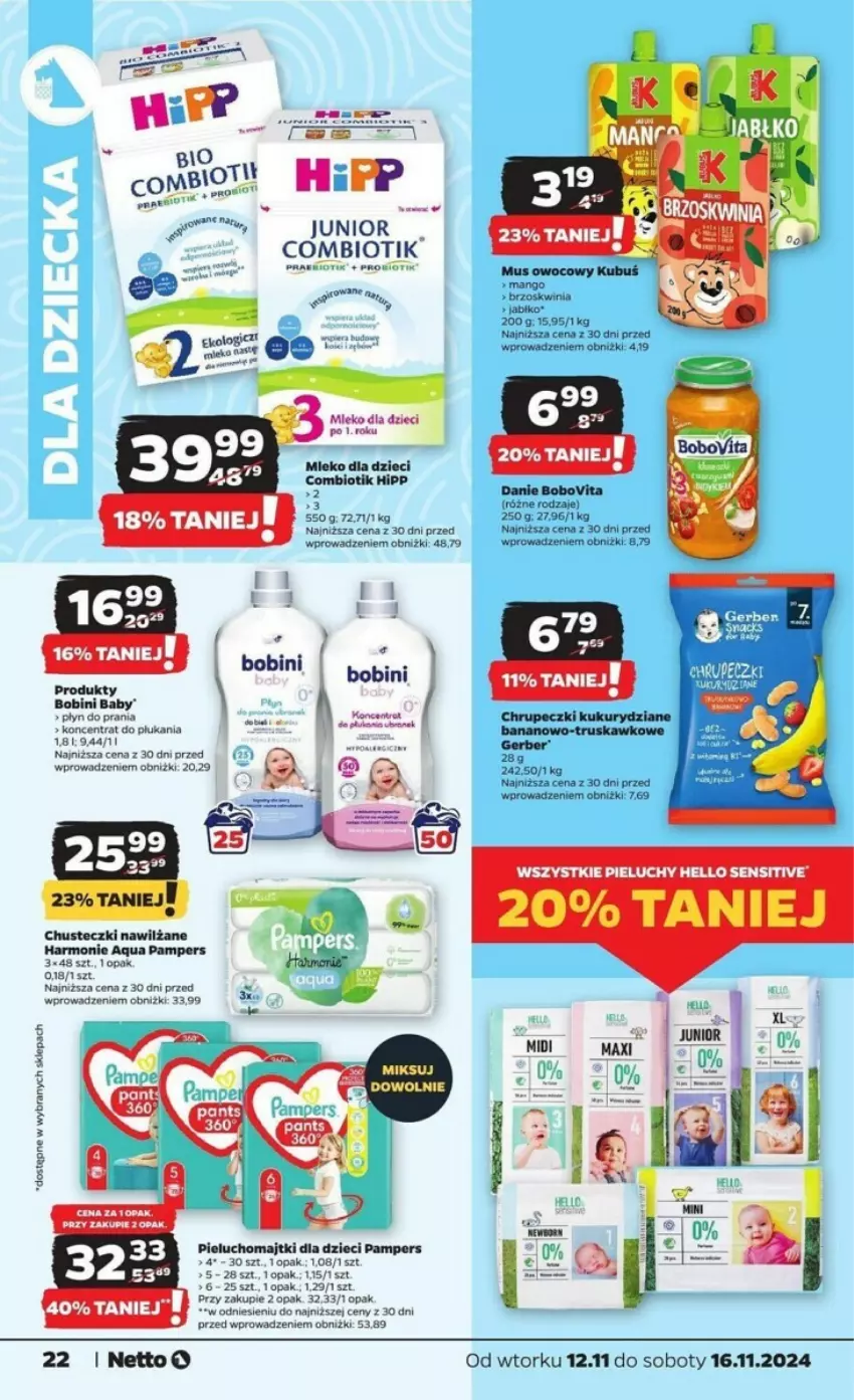 Gazetka promocyjna Netto - ważna 12.11 do 16.11.2024 - strona 15 - produkty: BoboVita, Chusteczki, Dzieci, Gerber, HiPP, HP, Majtki, Pampers, Pieluchomajtki, Pieluchy, Płyn do prania