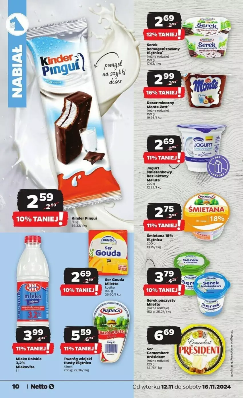 Gazetka promocyjna Netto - ważna 12.11 do 16.11.2024 - strona 2 - produkty: Deser, Deser mleczny, Kinder, Monte, Piątnica, Ser, Serek, Zott