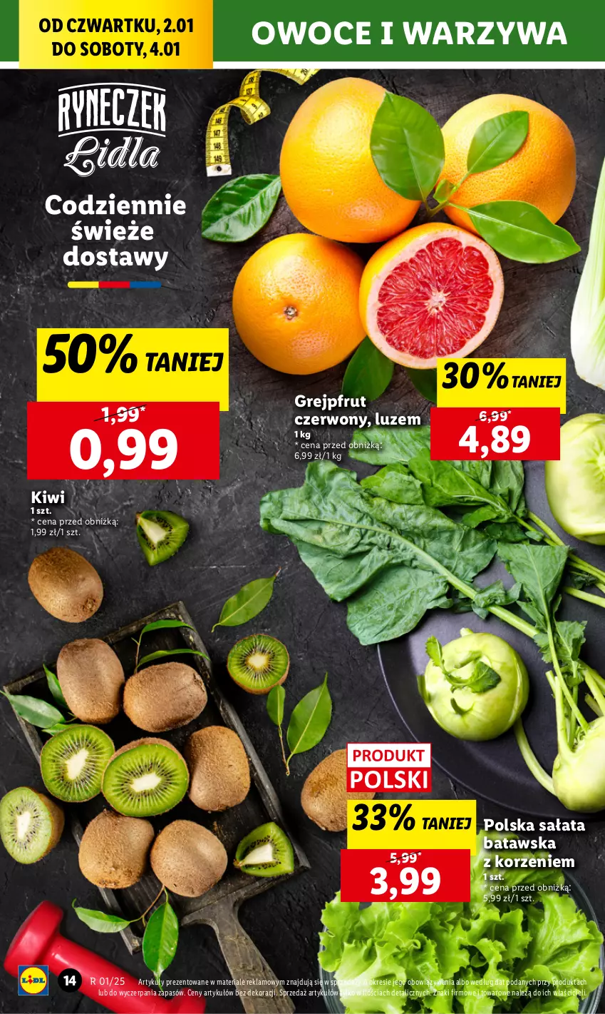 Gazetka promocyjna Lidl - GAZETKA - ważna 02.01 do 04.01.2025 - strona 16 - produkty: Grejpfrut, Kiwi, Owoce, Sałat, Warzywa