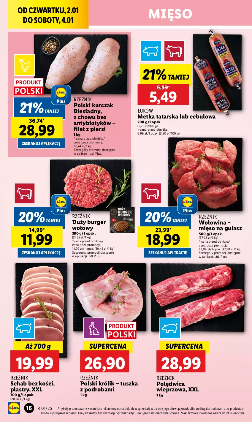 Gazetka promocyjna Lidl - GAZETKA - ważna 02.01 do 04.01.2025 - strona 18 - produkty: Burger, Królik, Kurczak, Metka tatarska, Mięso, Mięso na gulasz, Polędwica, Schab bez kości, Tusz, Wołowina