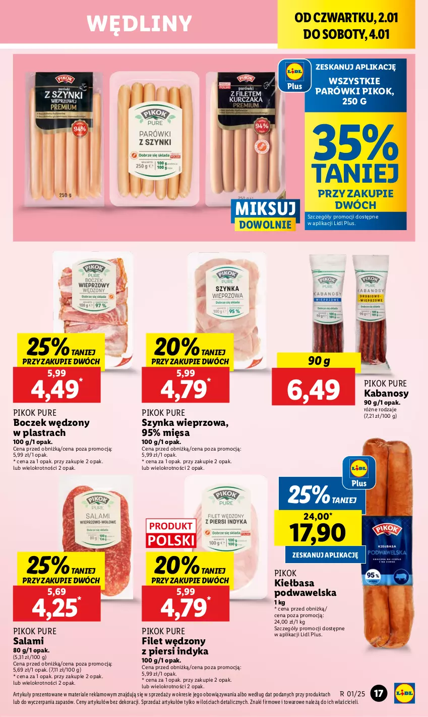 Gazetka promocyjna Lidl - GAZETKA - ważna 02.01 do 04.01.2025 - strona 19 - produkty: Boczek, Kabanos, Kiełbasa, Kiełbasa podwawelska, Parówki, PIKOK, Pur, Salami, Szynka, Szynka wieprzowa, Wawel