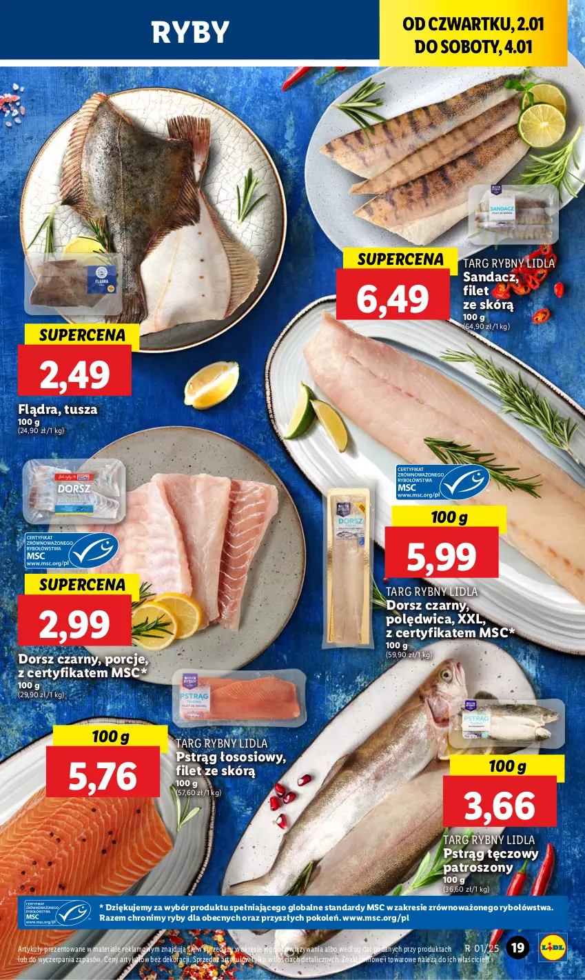 Gazetka promocyjna Lidl - GAZETKA - ważna 02.01 do 04.01.2025 - strona 21 - produkty: Dorsz, Polędwica, Por, Pstrąg, Pstrąg łososiowy, Pstrąg tęczowy, Sandacz, Sos, Tusz