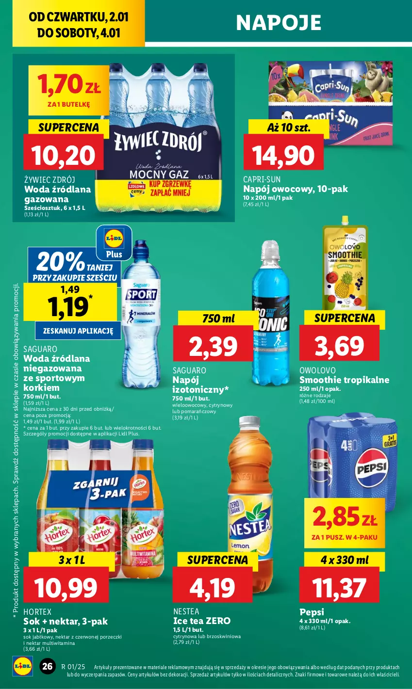 Gazetka promocyjna Lidl - GAZETKA - ważna 02.01 do 04.01.2025 - strona 32 - produkty: Hortex, Ice tea, LANA, Napój, Napój izotoniczny, Napoje, Nektar, Nestea, Pepsi, Por, Smoothie, Sok, Sok jabłkowy, Sport, Woda