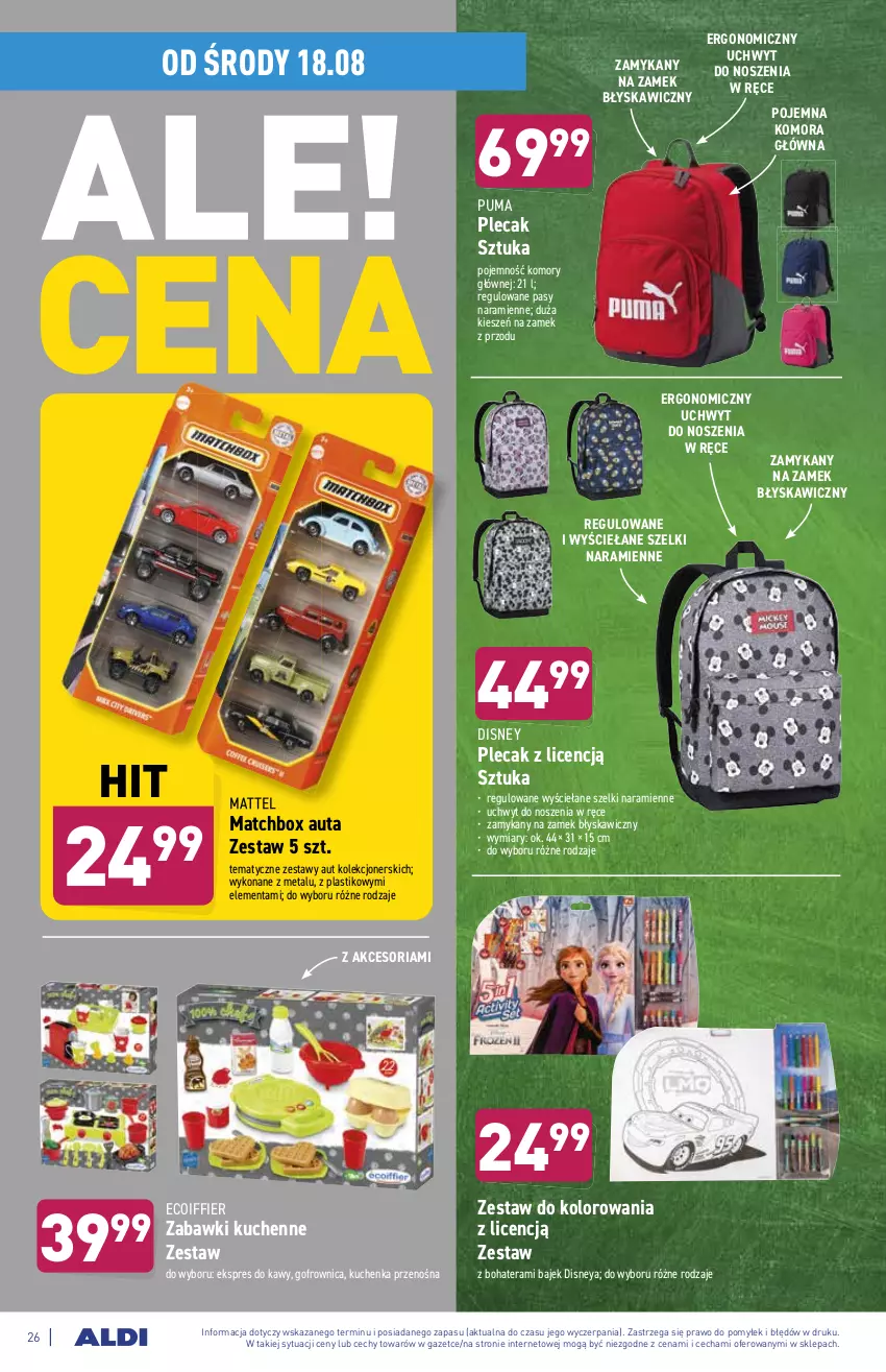 Gazetka promocyjna Aldi - ważna 16.08 do 21.08.2021 - strona 26 - produkty: Disney, Gofrownica, Mattel, Plecak, Puma, Tera