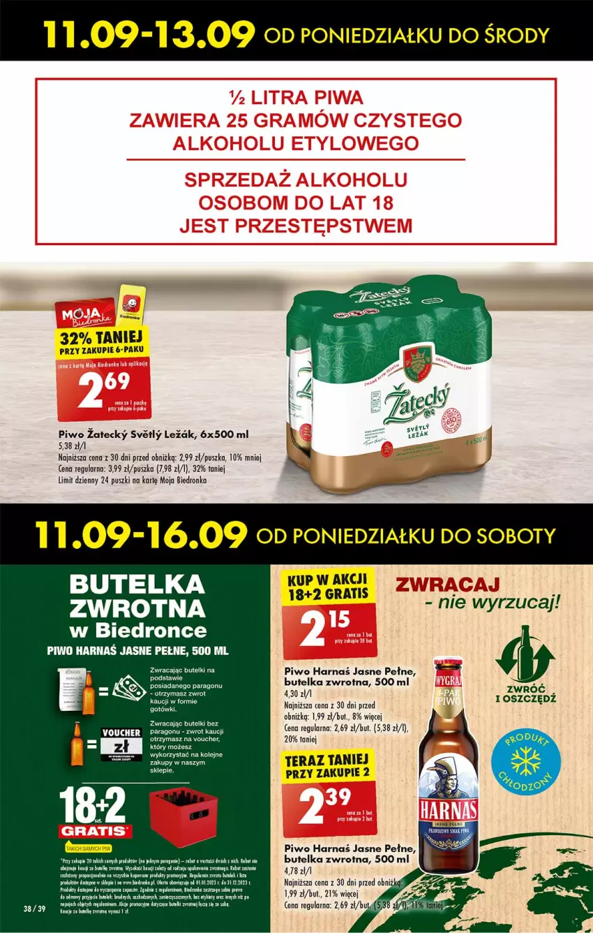 Gazetka promocyjna Biedronka - Od poniedzialku - ważna 11.09 do 16.09.2023 - strona 38 - produkty: Gra, Harnaś, Piwo, Por, Sok, Tera