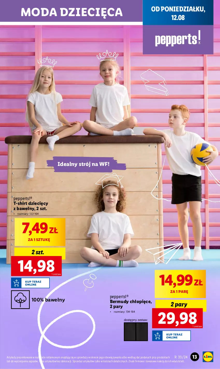 Gazetka promocyjna Lidl - GAZETKA - ważna 12.08 do 17.08.2024 - strona 13 - produkty: Bermudy, Dzieci, Moda, T-shirt