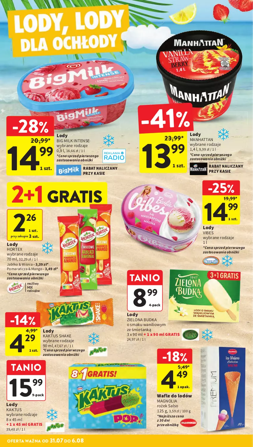 Gazetka promocyjna Intermarche - Gazetka promocyjna - ważna 31.07 do 06.08.2025 - strona 24 - produkty: Big Milk, Gra, Hortex, Kaktus, Lody, Mango, Wafle, Wafle do lodów, Zielona Budka