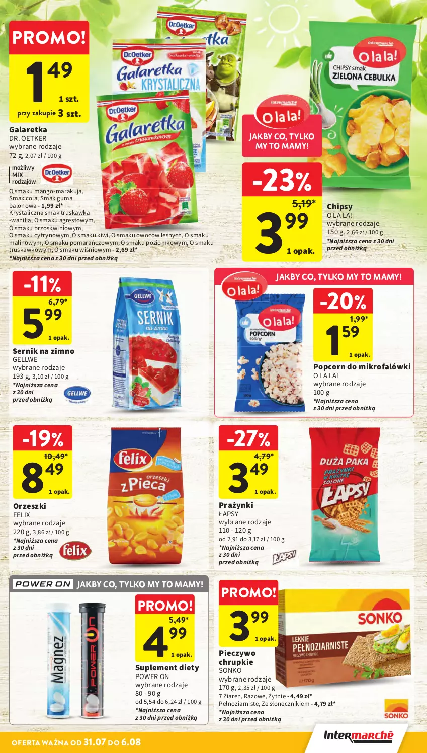 Gazetka promocyjna Intermarche - Gazetka promocyjna - ważna 31.07 do 06.08.2025 - strona 27 - produkty: Chipsy, Chrupki, Dr. Oetker, Fa, Felix, Gala, Galaretka, Gres, Kiwi, Mango, Orzeszki, Piec, Pieczywo, Pieczywo chrupkie, Popcorn, Ser, Sonko, Suplement diety