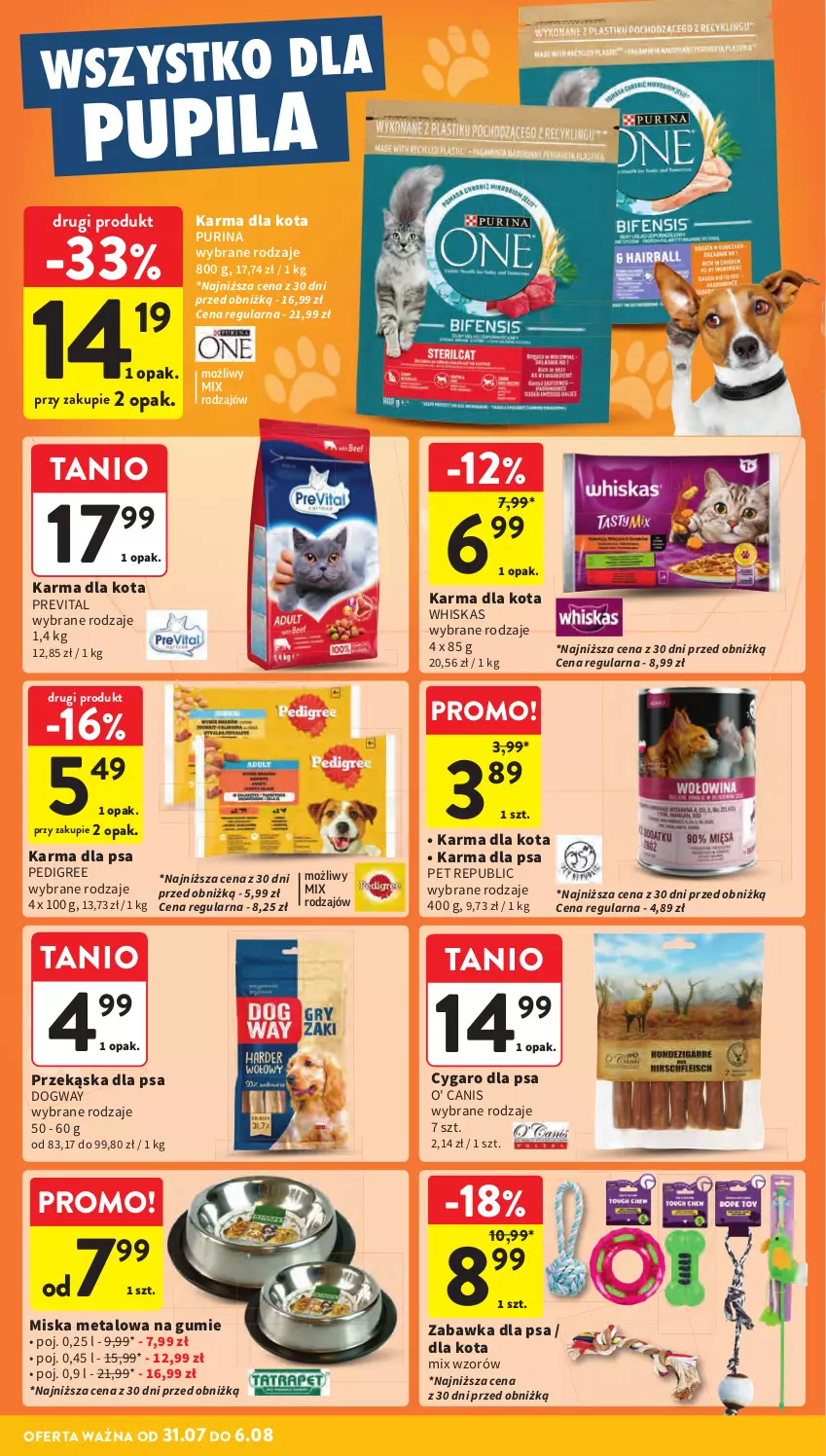 Gazetka promocyjna Intermarche - Gazetka promocyjna - ważna 31.07 do 06.08.2025 - strona 34 - produkty: Miska, Pedigree, Pur, Purina, Whiskas, Zabawka