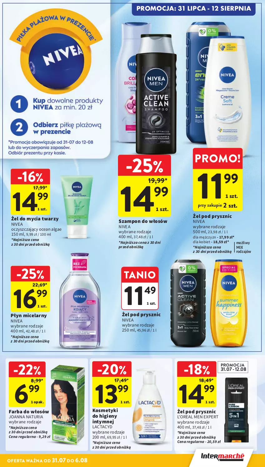 Gazetka promocyjna Intermarche - Gazetka promocyjna - ważna 31.07 do 06.08.2025 - strona 37 - produkty: Fa, Farba do włosów, Joanna, Lactacyd, LG, Nivea, Płyn micelarny, Szampon