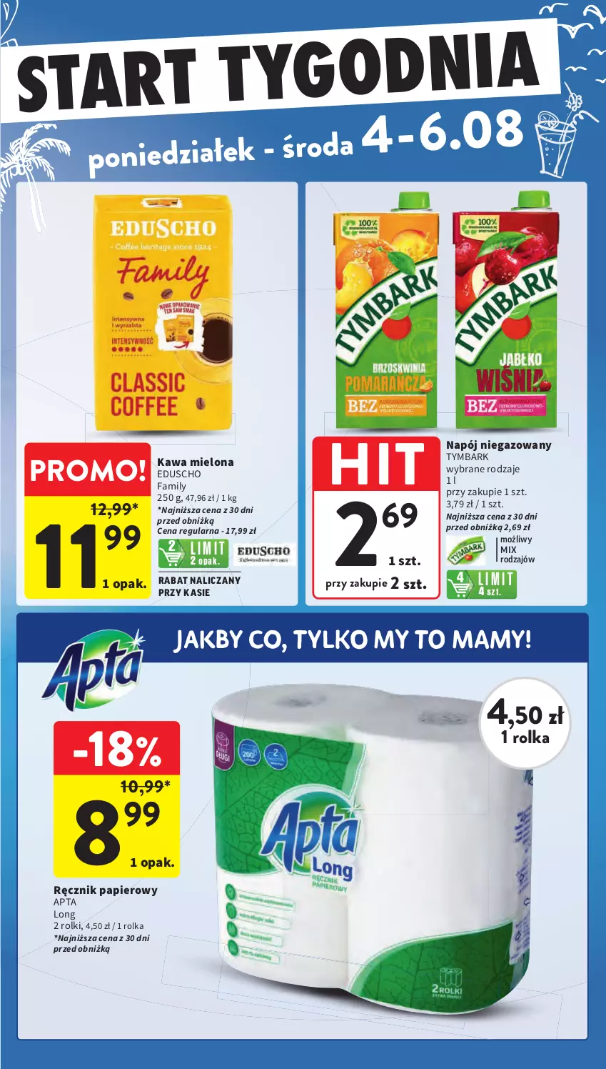 Gazetka promocyjna Intermarche - Gazetka promocyjna - ważna 31.07 do 06.08.2025 - strona 44 - produkty: Fa, Kawa, Kawa mielona, Napój, Napój niegazowany, Papier, Ręcznik, Rolki, Tymbark