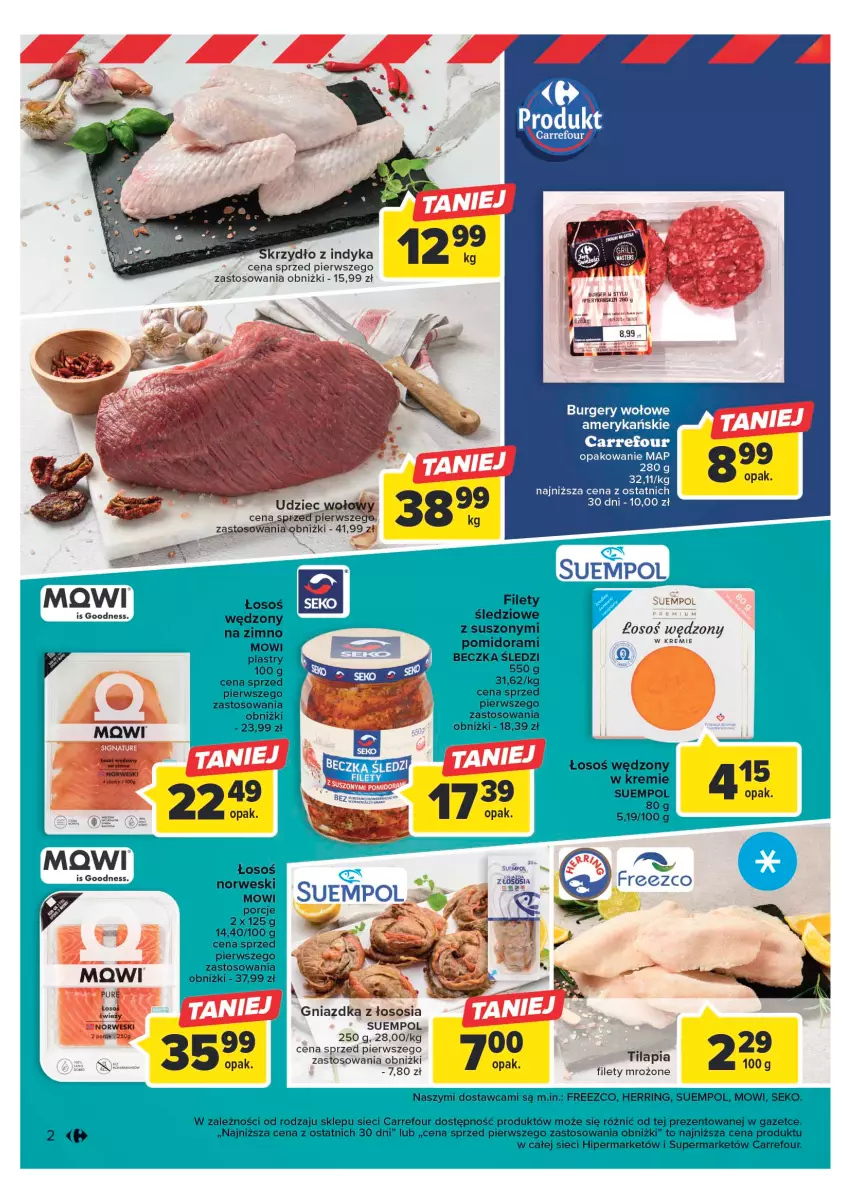 Gazetka promocyjna Carrefour - Gazetka Targ świeżości - ważna 17.04 do 22.04.2023 - strona 2 - produkty: Burger, Por, SEKO, Sos, Suempol, Tilapia