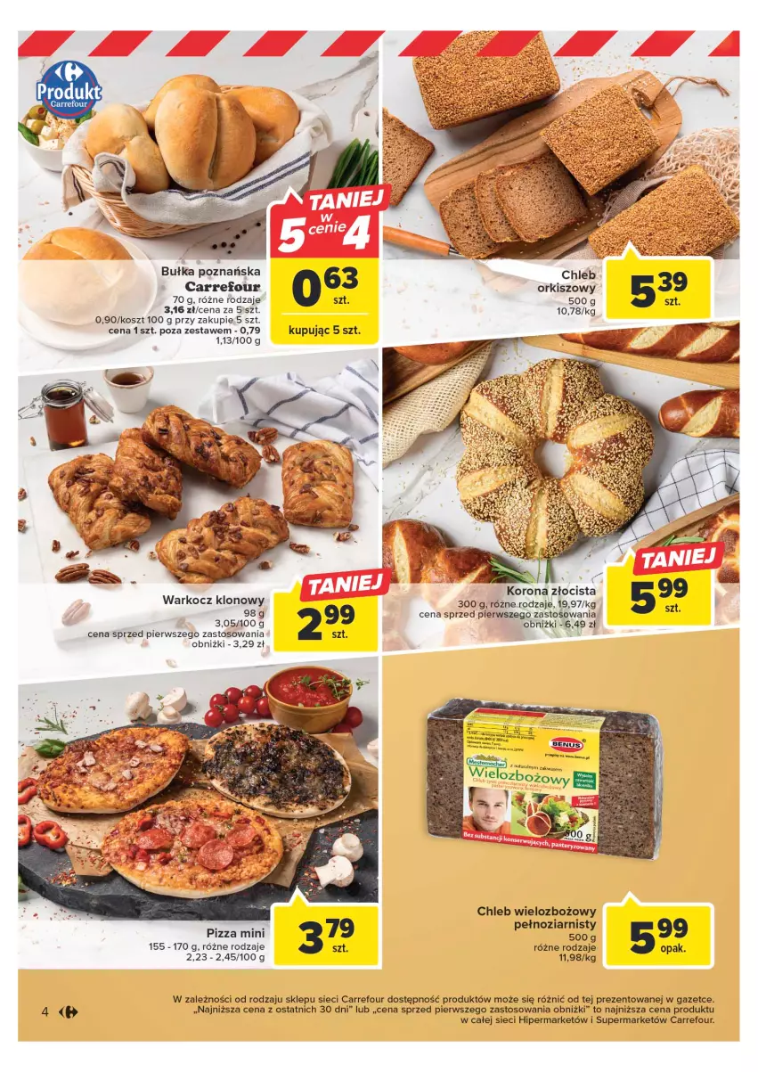 Gazetka promocyjna Carrefour - Gazetka Targ świeżości - ważna 17.04 do 22.04.2023 - strona 4 - produkty: Bułka, Chleb, Koc, Kosz, Pizza