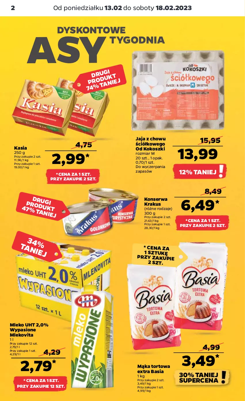 Gazetka promocyjna Netto - Artykuły spożywcze - ważna 13.02 do 18.02.2023 - strona 2 - produkty: Basia, Jaja, Kasia, Kokos, Kosz, Krakus, Mąka, Mąka tortowa, Mleko, Mlekovita, Ser