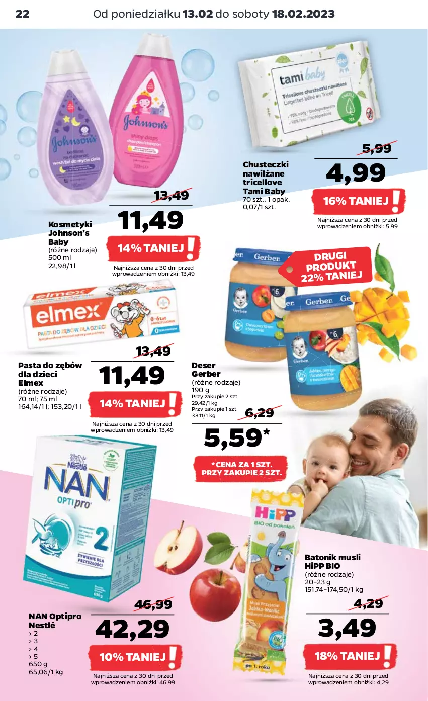 Gazetka promocyjna Netto - Artykuły spożywcze - ważna 13.02 do 18.02.2023 - strona 22 - produkty: Baton, Chusteczki, Deser, Dzieci, Elmex, Gerber, HiPP, Hipp Bio, Mus, NAN Optipro, Nestlé, Pasta do zębów, Ser, Tonik