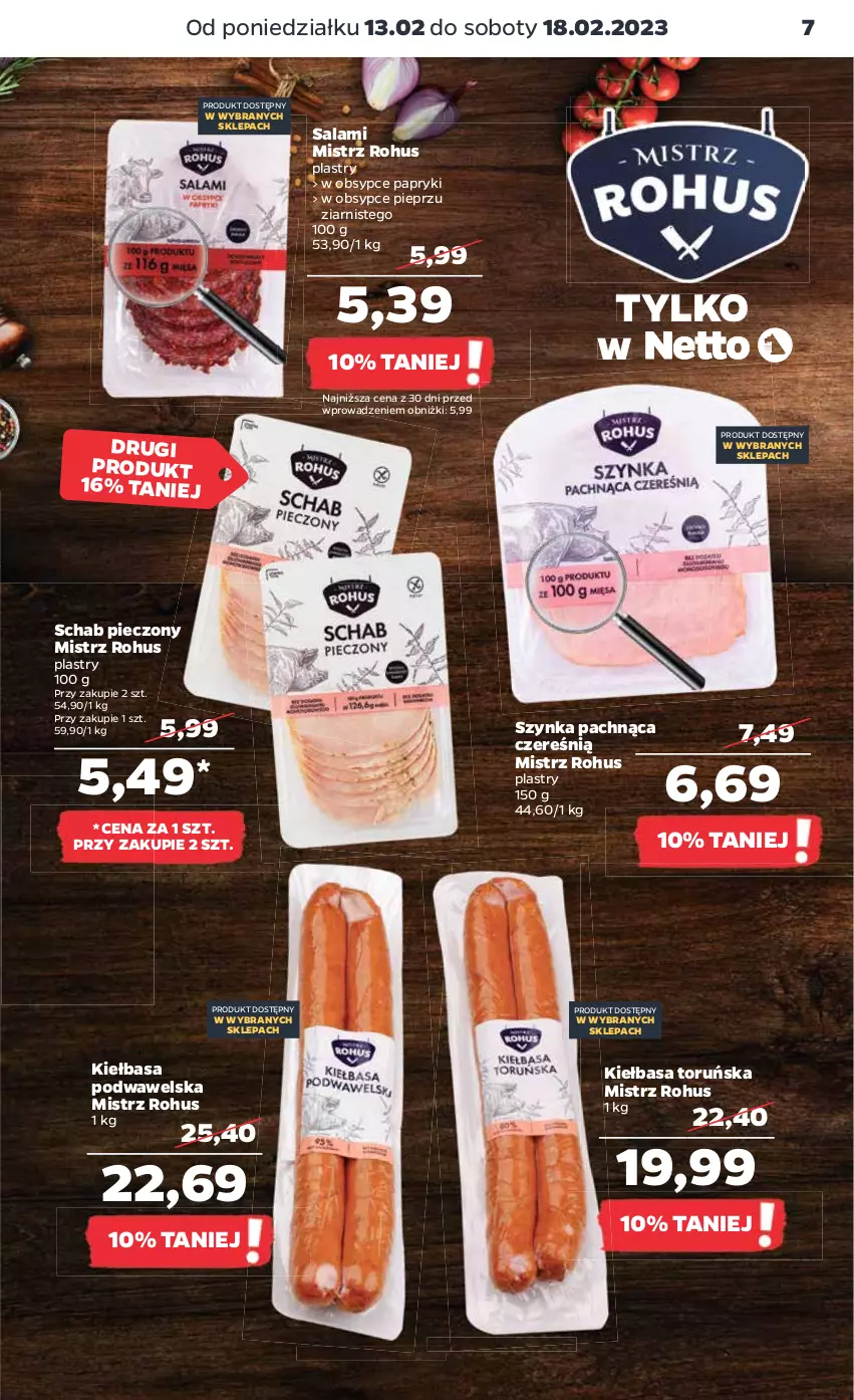 Gazetka promocyjna Netto - Artykuły spożywcze - ważna 13.02 do 18.02.2023 - strona 7 - produkty: Kiełbasa, Kiełbasa podwawelska, Piec, Pieprz, Salami, Schab pieczony, Szynka, Wawel