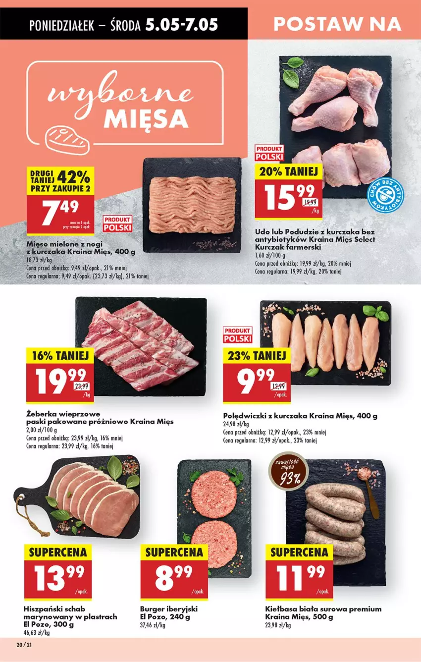 Gazetka promocyjna Biedronka - Od Poniedziałku - ważna 05.05 do 10.05.2025 - strona 26 - produkty: Burger, Fa, Kiełbasa, Kiełbasa biała, Kurczak, Mięso, Mięso mielone, Podudzie z kurczaka, Polędwiczki z kurczaka