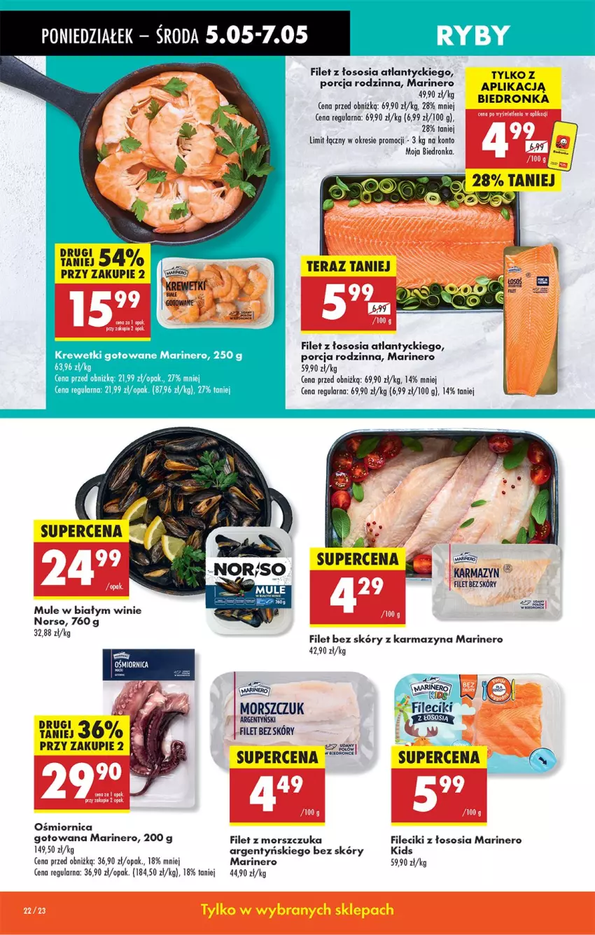 Gazetka promocyjna Biedronka - Od Poniedziałku - ważna 05.05 do 10.05.2025 - strona 28 - produkty: Filet z morszczuka, Krewetki, Mule, Por, Sos