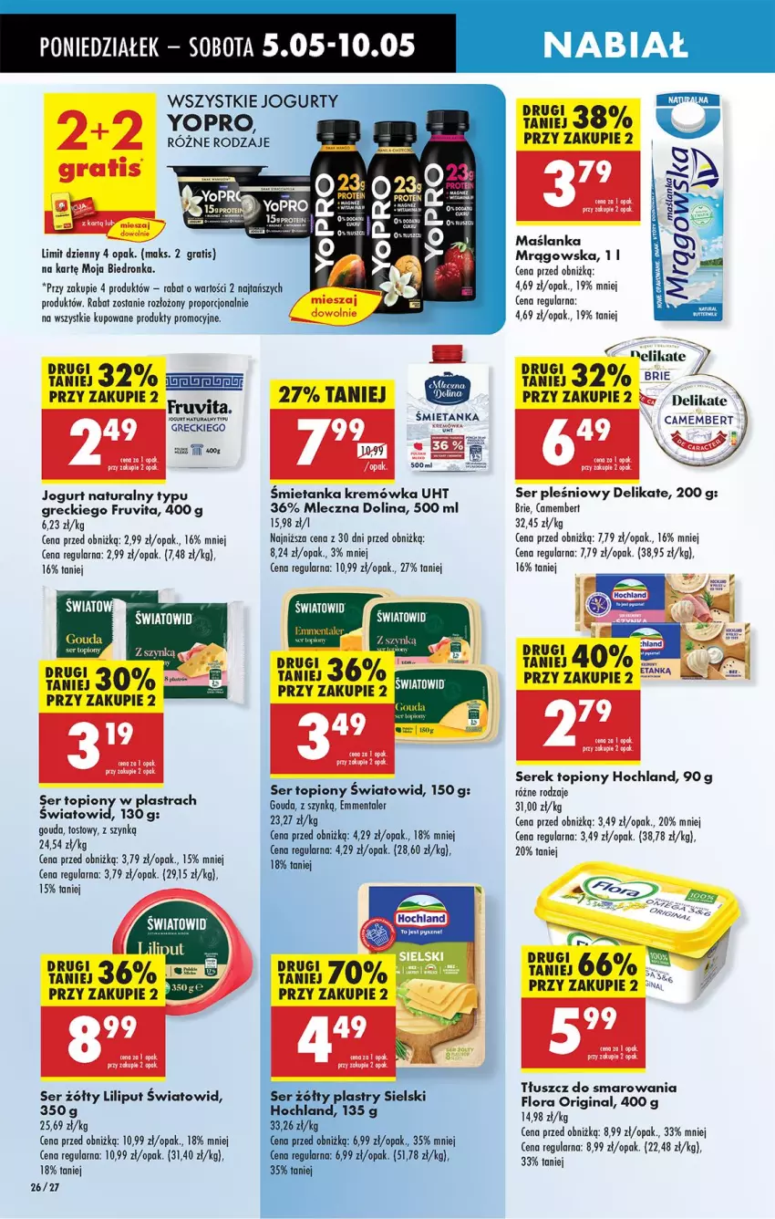 Gazetka promocyjna Biedronka - Od Poniedziałku - ważna 05.05 do 10.05.2025 - strona 34 - produkty: Brie, Camembert, Emmental, Fa, Flora, Gin, Gouda, Gra, Hochland, Jogurt, Jogurt naturalny, Kremówka, Maślanka, Por, Ser, Ser pleśniowy, Ser topiony, Serek, Top