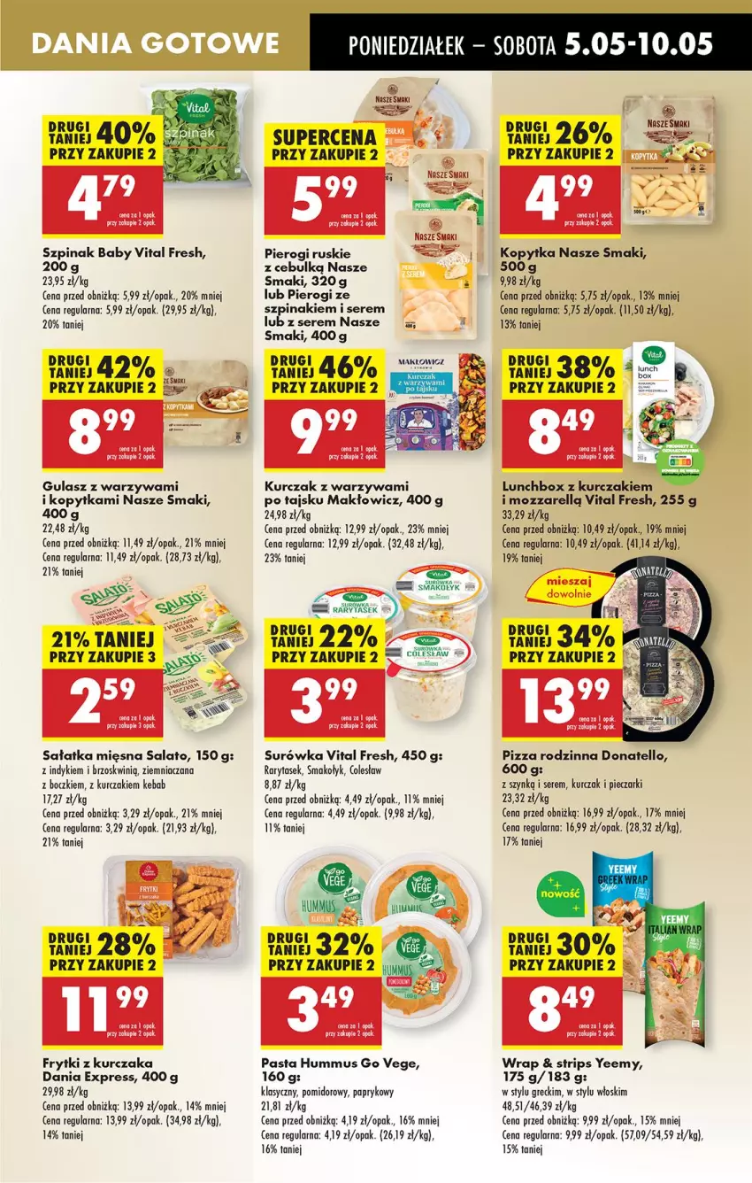 Gazetka promocyjna Biedronka - Od Poniedziałku - ważna 05.05 do 10.05.2025 - strona 36 - produkty: Frytki, Hummus, Kebab, Kopytka, Kurczak, Mus, Piec, Pierogi, Pizza, Sałat, Sałatka, Ser, Surówka, Szpinak, Warzywa