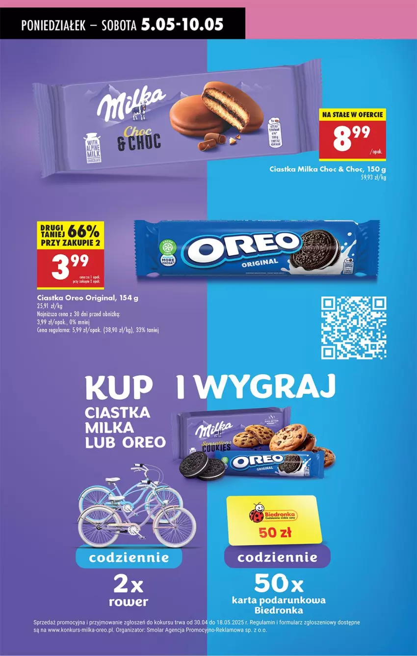 Gazetka promocyjna Biedronka - Od Poniedziałku - ważna 05.05 do 10.05.2025 - strona 47 - produkty: Ciastka, Gin, Milka, Mola, Oreo, Rower