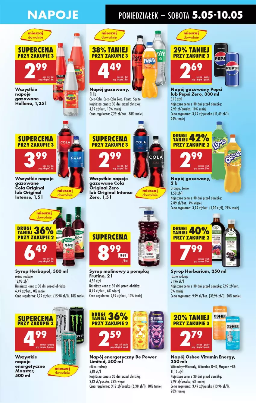 Gazetka promocyjna Biedronka - Od Poniedziałku - ważna 05.05 do 10.05.2025 - strona 51 - produkty: Coca-Cola, Fa, Fanta, Gin, Hellena, Herbapol, Magnez, Napój, Napój energetyczny, Napój gazowany, Napoje, Oshee, Pepsi, Sprite, Syrop