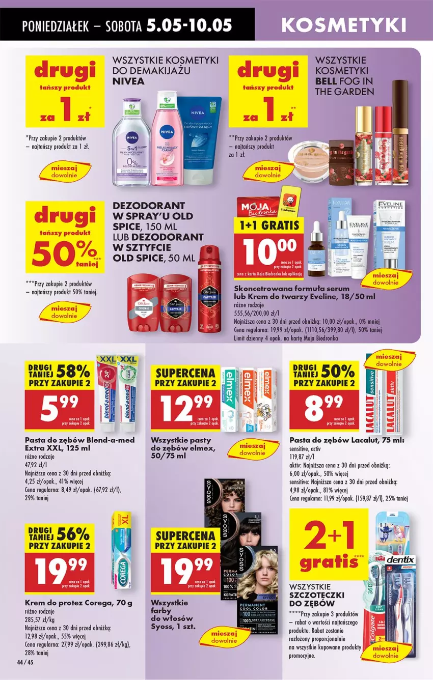 Gazetka promocyjna Biedronka - Od Poniedziałku - ważna 05.05 do 10.05.2025 - strona 54 - produkty: Bell, Blend-a-Med, Corega, Dezodorant, Elmex, Eveline, Fa, Gra, Kosmetyki do demakijazu, Krem do twarzy, Lacalut, Nivea, Old Spice, Pasta do zębów, Por, Rum, Ser, Serum, Syoss