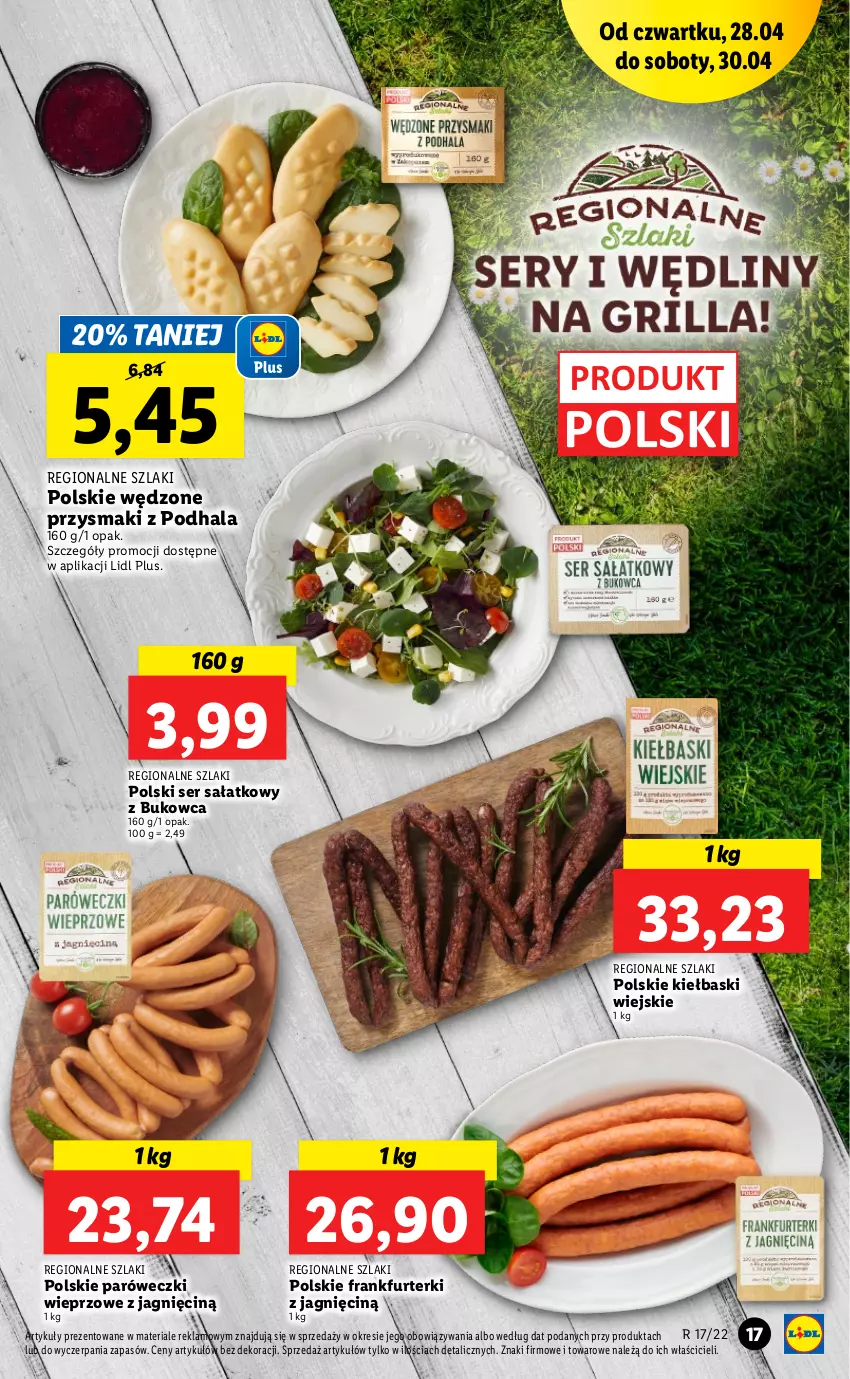 Gazetka promocyjna Lidl - Majówka - ważna 28.04 do 30.04.2022 - strona 17 - produkty: Frankfurterki, Przysmaki, Sałat, Ser