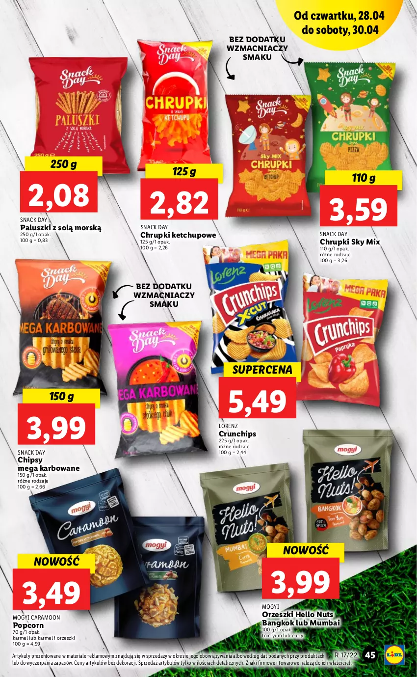 Gazetka promocyjna Lidl - Majówka - ważna 28.04 do 30.04.2022 - strona 45 - produkty: Chipsy, Chrupki, Crunchips, Ketchup, Lorenz, Orzeszki, Popcorn