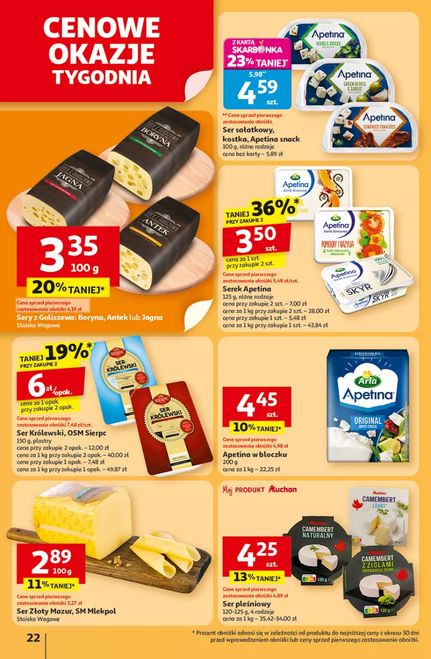 Gazetka promocyjna Auchan - Pewność niskich cen Hipermarket - ważna 30.10 do 05.11.2025 - strona 22 - produkty: Camembert, Gin, Królewski, Sałat, Ser, Ser pleśniowy, Serek, Złoty Mazur