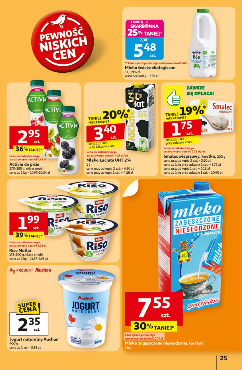 Gazetka promocyjna Auchan - Pewność niskich cen Hipermarket - ważna 30.10 do 05.11.2025 - strona 25 - produkty: Activia, Jogurt, Jogurt naturalny, Mleko, Smalec