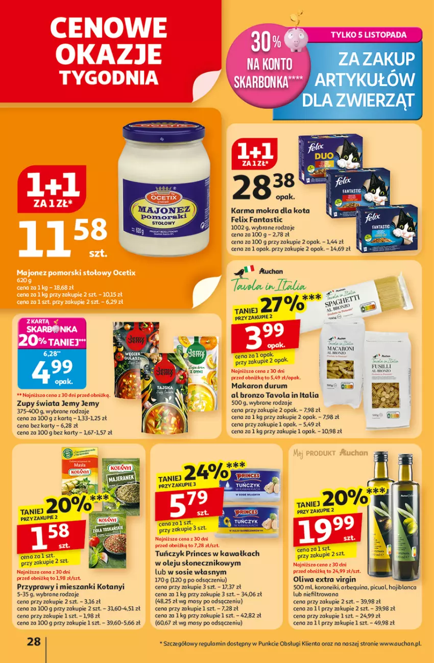 Gazetka promocyjna Auchan - Pewność niskich cen Hipermarket - ważna 30.10 do 05.11.2025 - strona 28 - produkty: Fa, Fanta, Felix, Gin, Kawa, Makaron, Olej, Oliwa, Przyprawy, Rum, Sos, Top, Tuńczyk