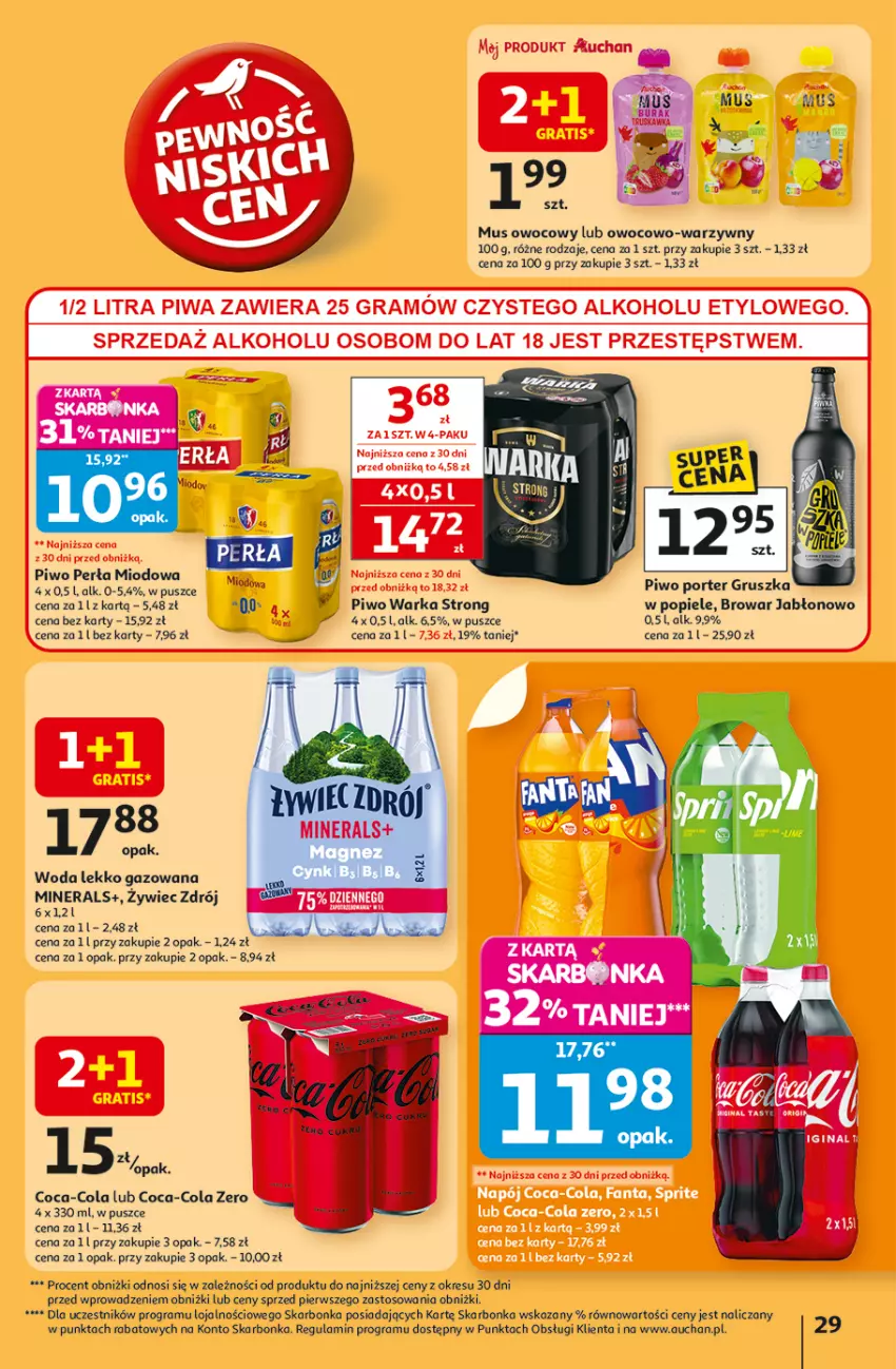 Gazetka promocyjna Auchan - Pewność niskich cen Hipermarket - ważna 30.10 do 05.11.2025 - strona 29 - produkty: Coca-Cola, Gra, Magnez, Mus, Perła, Piwa, Piwo, Por, Warka, Woda