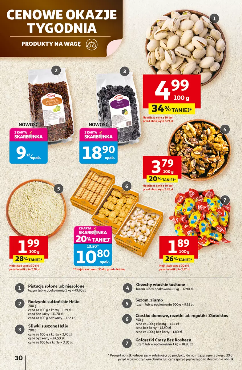 Gazetka promocyjna Auchan - Pewność niskich cen Hipermarket - ważna 30.10 do 05.11.2025 - strona 30 - produkty: Helio, Orzechy włoskie, Oshee, Pistacje, Rodzynki, Rogal, Sezam