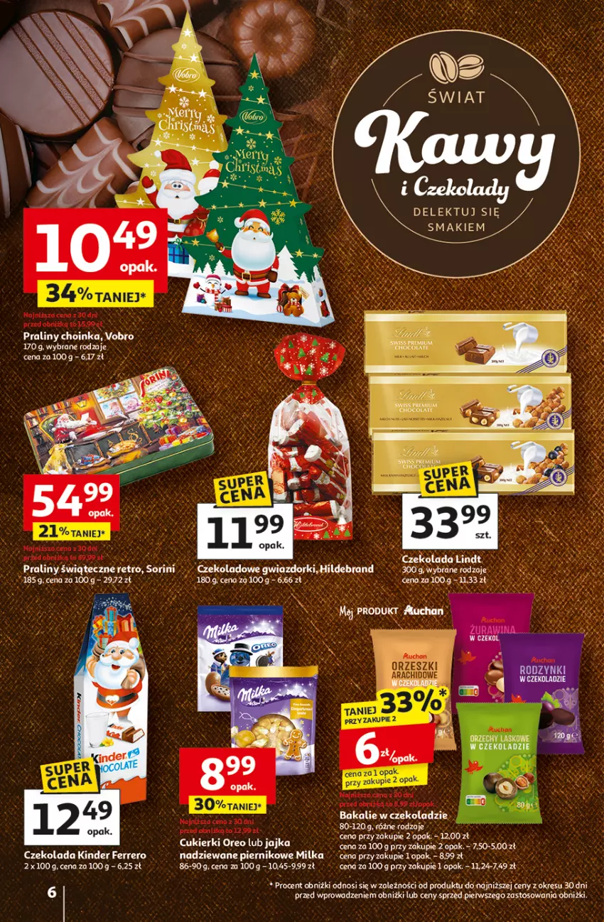 Gazetka promocyjna Auchan - Pewność niskich cen Hipermarket - ważna 30.10 do 05.11.2025 - strona 6 - produkty: Choinka, Czekolada, Ferrero, Inka, Kinder, Lindt, Milka, Piernik, Praliny, Rodzynki, Top