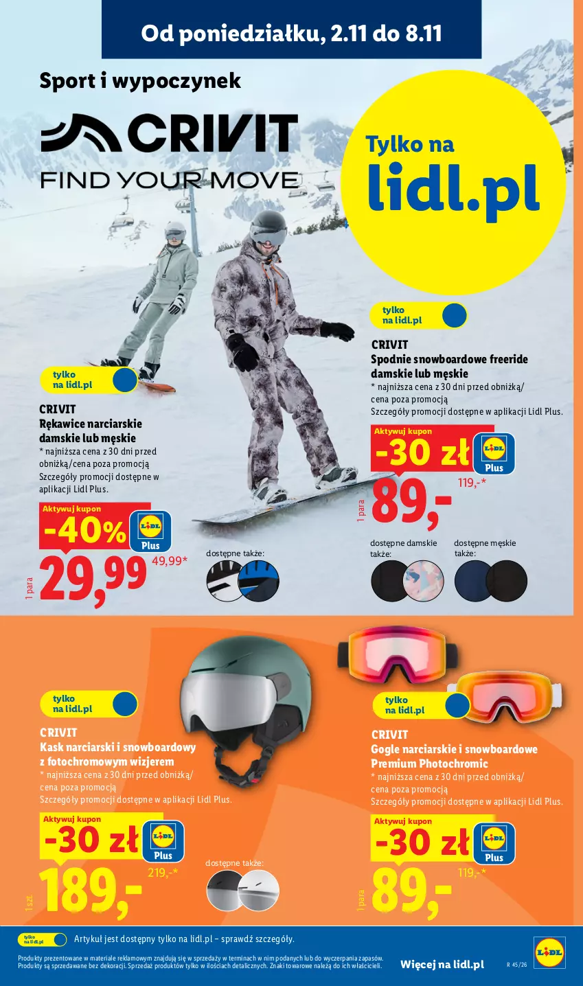 Gazetka promocyjna Lidl - Katalog - ważna 02.11 do 08.11.2026 - strona 16 - produkty: Kask, Kask narciarski, Por, Rękawice, Snowboard, Spodnie, Sport