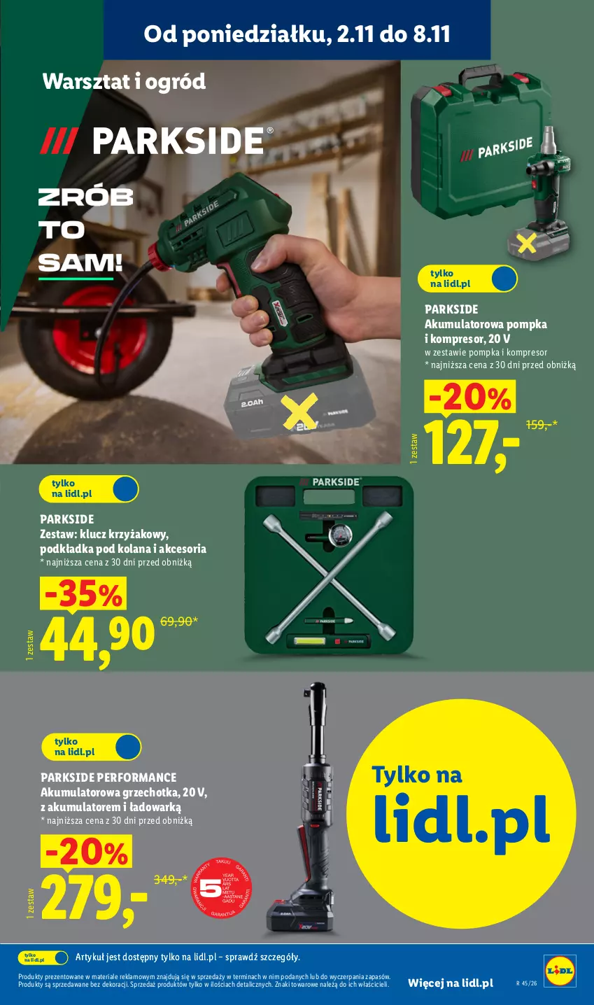 Gazetka promocyjna Lidl - Katalog - ważna 02.11 do 08.11.2026 - strona 23 - produkty: Akumulator, Kompresor, LANA, Ogród, Parkside, Podkład, Podkładka, Pompka