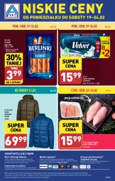Gazetka promocyjna Aldi - Pełna oferta - Gazetka - ważna od 24.02 do 24.02.2024 - strona 44 - produkty: Kurczak, Por, Papier, Filet z piersi kurczaka, Parówki, O nas, Papier toaletowy, Velvet, Biuro, Berlinki, Fa