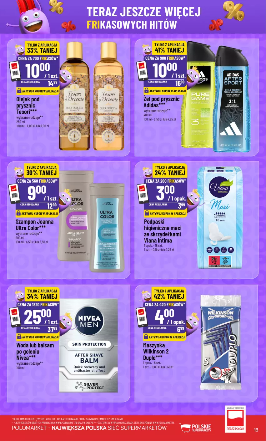 Gazetka promocyjna PoloMarket - Katalog Frikasy - ważna 29.07 do 04.08.2026 - strona 13 - produkty: Adidas, Gra, Joanna, Laur, Maszynka, Olej, Podpaski, Szampon, Szynka, Woda