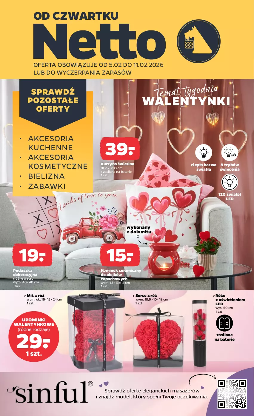 Gazetka promocyjna Netto - Od Czwartku - ważna 05.02 do 11.02.2026 - strona 1 - produkty: Bielizna, Kominek, LANA, Masażer, Olej, Poduszka, Poduszka dekoracyjna, Ser, Silan
