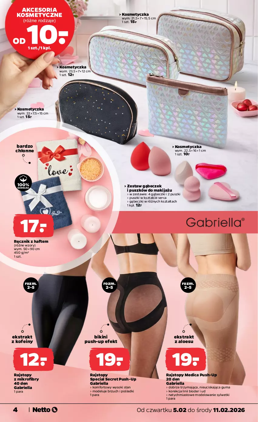 Gazetka promocyjna Netto - Od Czwartku - ważna 05.02 do 11.02.2026 - strona 4 - produkty: Bikini, Brie, Kosmetyczka, Makijaż, Rajstopy, Ręcznik, Ser, Sok, Top