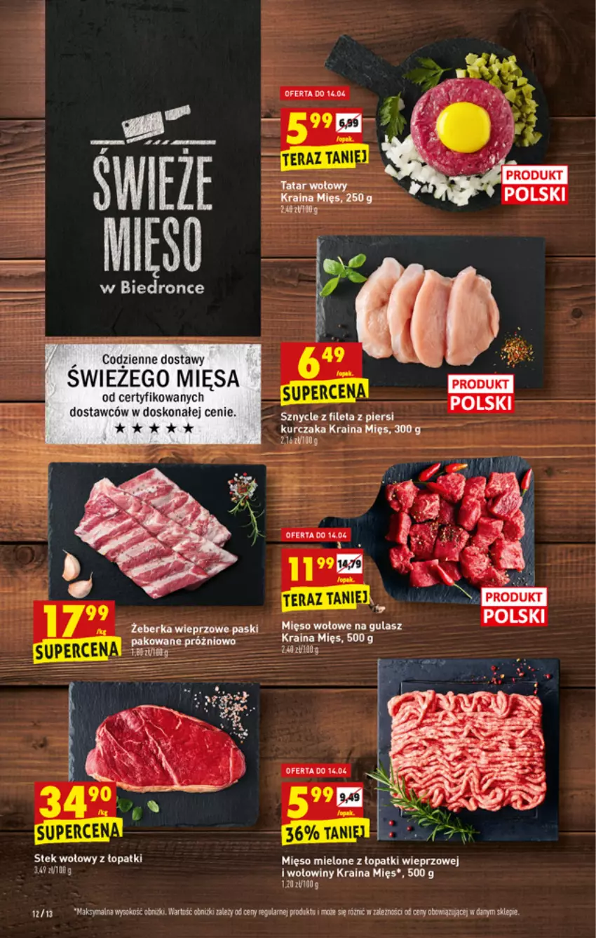 Gazetka promocyjna Biedronka - W tym tygodniu PN - ważna 12.04 do 17.04.2021 - strona 12 - produkty: Kurczak, Mięso, Mięso mielone, Mięso mielone z łopatki wieprzowej, Mięso wołowe, Tatar wołowy, Tera