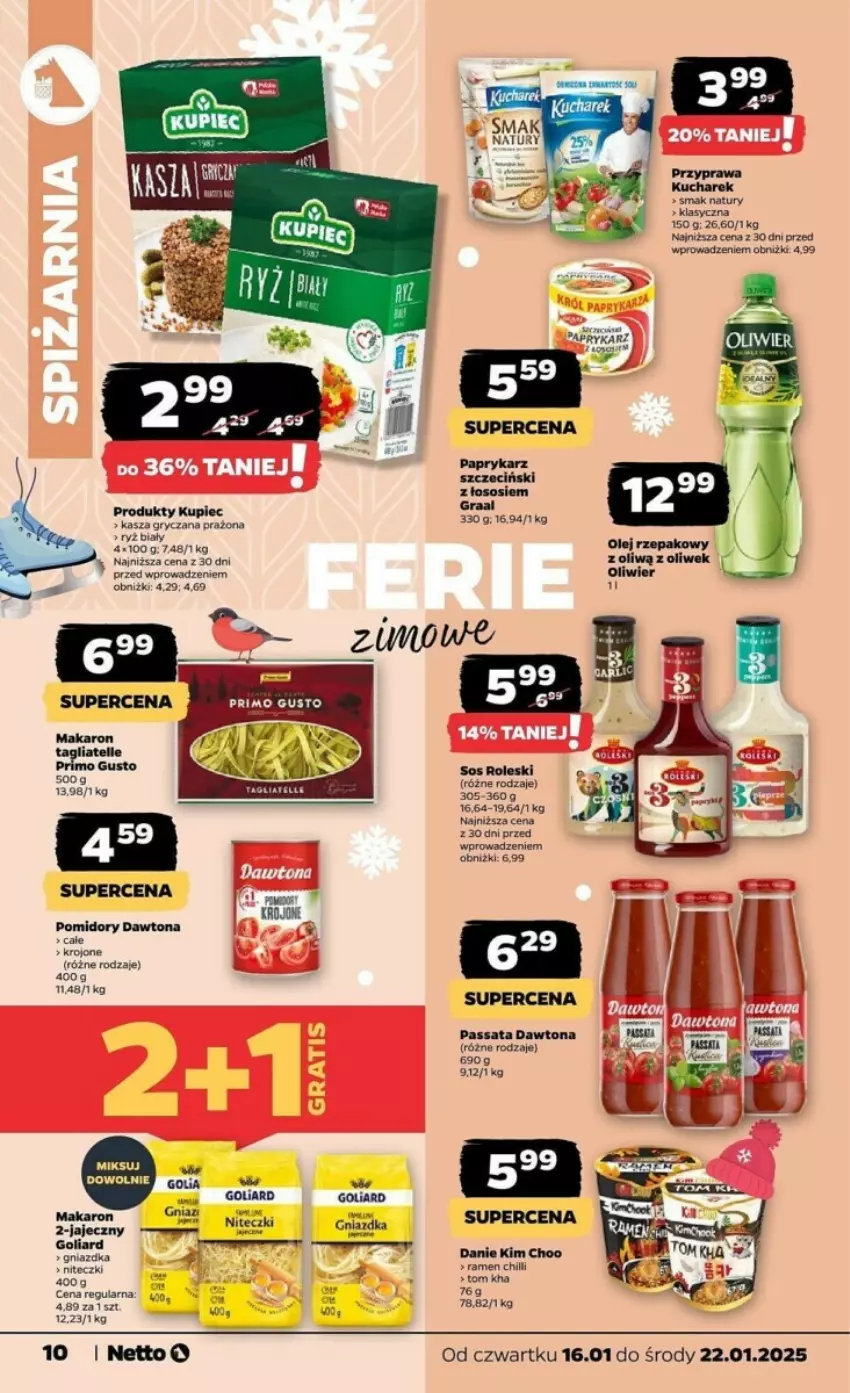 Gazetka promocyjna Netto - ważna 16.01 do 22.01.2025 - strona 2 - produkty: Dawtona, Goliard, Gry, Kasza, Kasza gryczana, Kupiec, Makaron, Olej, Olej rzepakowy, Papryka, Piec, Pomidory, Ryż, Ryż biały, Sos, Tagliatelle