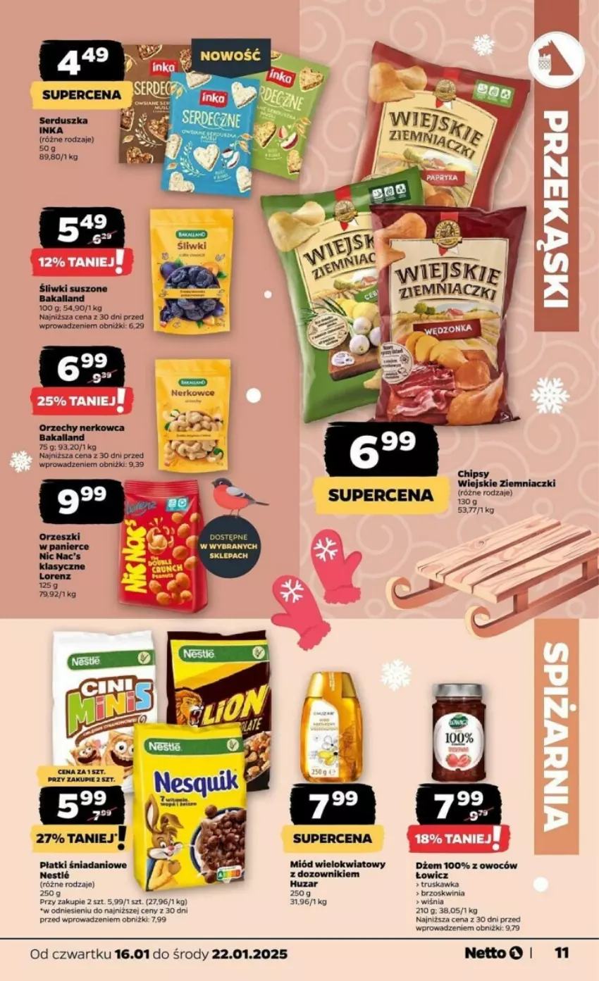 Gazetka promocyjna Netto - ważna 16.01 do 22.01.2025 - strona 3 - produkty: Bakalland, Chipsy, Danio, Dozownik, Dżem, Miód