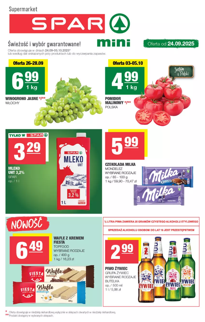 Gazetka promocyjna Spar - Spar-Mini - ważna 22.09 do 02.10.2025 - strona 1 - produkty: Czekolada, Milka, Piwo, Top, Wafle, Wino