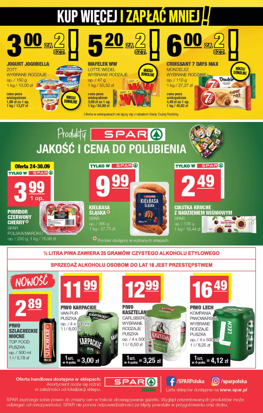 Gazetka promocyjna Spar - Spar-Mini - ważna 22.09 do 02.10.2025 - strona 4 - produkty: Carlsberg, Ciastka, Gra, Karp, Kasztelan, Kiełbasa, Piwa, Piwo, Pur, Top